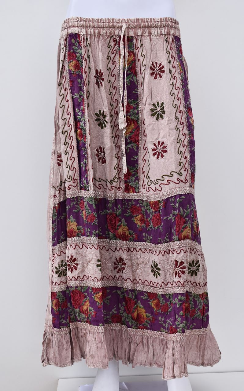 Falda larga estampada bordada | Usurkya Ropa hippie