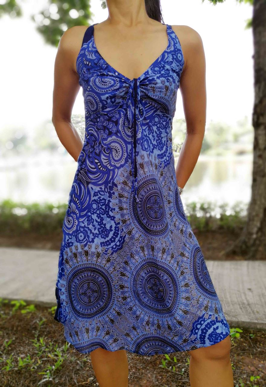 Vestido tirantes rayón perla azul cielo | Usurkya Ropa Etnica hippie casual