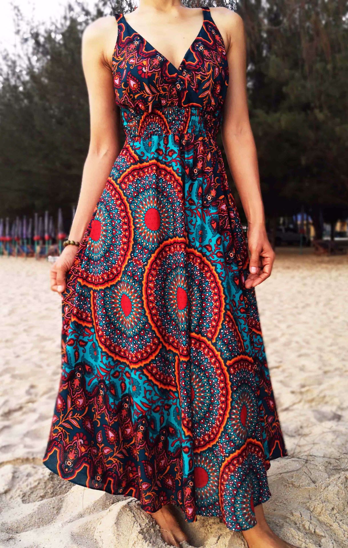 vestido rayon largo turquesa casual informal | Usurkya Ropa Etnica hippie  casual